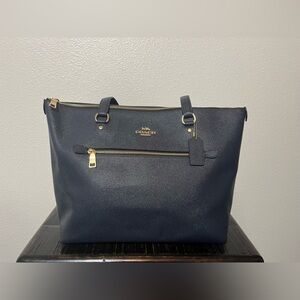 Coach Dark Blue Tote with Gold Hardware